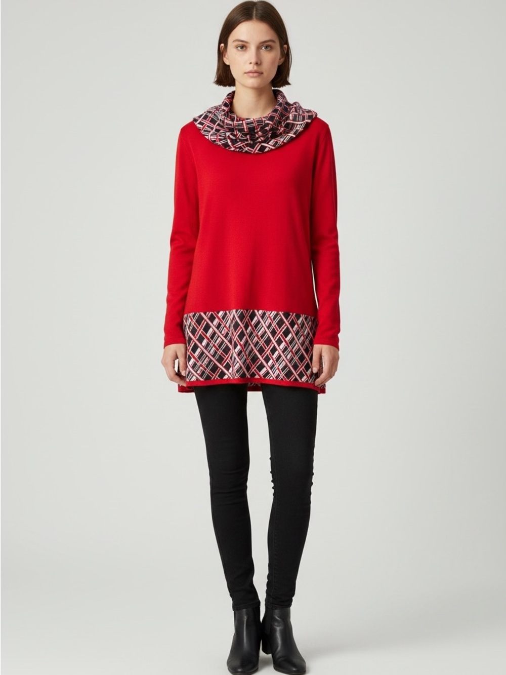 Rebecca‎ Malone mercury red knit tunic sweater/matching scarf.. SZ  XL